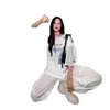 Tendencia Nacional Juvenil Regular Retro No. Camiseta de Manga Corta de 7 Jerséis para Mujer, Verano Fina Holgada Hombro Caído, Cuello en V Estilo Corto