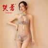 Lencería Sexy Pijama Sexy de Encaje Puro Deseo Seducción Uniforme Clásico Provocación Conjunto de Falda Corta Cheongsam para Mujer 384