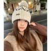 Chapéu de Tricô Jacquard Fair Isle Retro com Pom-Pom para Mulheres, Chapéu de Inverno Quente com Proteção para as Orelhas para Circunferência Craniana Grande, Chapéu de Lã à Prova de Frio
