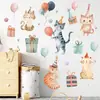 Habitación Infantil Pegatinas de Pared para Cumpleaños Sombrero de Fiesta Gato Globo Caja de Regalo Pegatinas Autoadhesivas Divertidas Pegatinas Decorativas para Pared