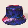 Novo Chapéu de Pescador Estampado de Coqueiro Havaiano de Verão para Mulheres Streetwear de Verão Versátil Proteção Solar Chapéu Bacia Sombra Homens Show