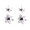 Pendientes de Flor con Costuras de Color Contrastante de Aleación Exagerada con Recubrimiento Delgado, Moda Simple Europea y Americana Transfronteriza, Pendientes de Fiesta de Temperamento de Lujo Ligero