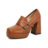 Zapatos de plataforma de tacón grueso con punta cuadrada de estilo británico para mujer de talla grande para primavera y otoño. Suministro de comercio exterior transfronterizo