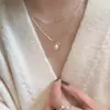 Elegante Colar com Pingente de Bola Redonda de Camada Dupla para Mulheres, Corrente de Clavícula de Pérola Simples e Fashionável, Corrente para Suéter
