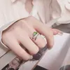 Anillo Abierto de Plata de Ley S925 Hoja Verde Yunchaoxuan para Mujer, Anillo Ajustable Hoja Esmaltada Estilo Bosque Fresco Venta al por Mayor
