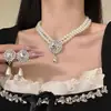 Conjunto de Colar e Brincos de Pérolas de Alto Padrão Transfronteiriço, Pingente Elegante e Versátil, Joias para Banquete de Casamento, Acessórios Estilo Palácio