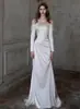 Vestido de noiva leve de cetim, vestido simples de manga longa ombro a ombro estilo francês para passeios, recepção de banquete, vestido de noite elegante de alta qualidade