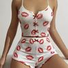 Novo Conjunto de Pijama Camisola Confortável com Estampa de Letras Costuradas Estilo Europeu e Americano Fofo para Mulheres