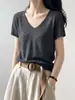 Top de punto casual de manga corta con cuello en V estilo coreano para mujer, nuevo y versátil suéter tipo camiseta para el verano 2026