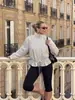 Exclusivo para vendas transfronteiriças 2026 Jaqueta de bolinhas estilo europeu e americano para mulheres, gola alta, zíper, cordão na cintura, jaqueta curta