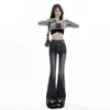 Calça jeans flare retrô para mulheres, coleção outono 2026, cintura alta, modeladora, elástica, de corte solto, perna larga e que valoriza a silhueta