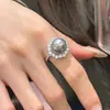 Anillo de plata con circón de perla blanca radiante de temperamento coreano, anillo de dedo índice ligero de lujo, exquisito, de alta calidad, para mujer socialité