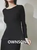 Camisa Básica de Tricô Cashmere e Seda Peça Única Redonda para Mulheres Outono Suéter Slim de Manga Longa com Gola Redonda para Mulheres