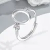 Anillo de plata de ley maciza S925 de doble hoja 8x12 mm con base plana vacío para DIY ámbar ágata para transmisión en vivo y estilo bosque artístico