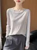 Nova camiseta feminina fina de malha fina para outono, transfronteiriça, com mangas compridas, top semi-transparente para proteção solar e ar condicionado, versátil e modelador