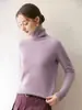 Suéter de Cashmere Espesso Novo Outono e Inverno Feminino Gola Alta Bainha Dobrada Tricô Solto Camada Interna Cor Sólida Camada Base