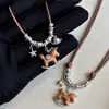Collar de Cuerda Trenzada de Caballo Vintage para Mujer, Cadena Larga de Lujo Ligero de Alta Gama, Cadena para Suéteres Otoño/Invierno, Accesorio Colgante