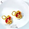 Pingente Esmaltado de Moeda de Cobre com Borda Azul Acessórios para Joias DIY Contas Antigas Banhadas a Ouro Cobre Dourado Novo Estilo Chinês Cuia Vermelha e Amarela