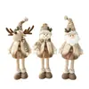 Muñeco de Navidad tejido estilo bosque vintage con piña, piernas largas retráctiles, figura de elfo y Santa Claus, decoración navideña