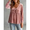 Otoño/Invierno 2026 Nueva Ropa Europea y Americana para Mujer Comercio Transfronterizo Venta al por Mayor Cuello en V Lazo Terciopelo Casual Holgado Manga Larga Top