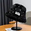 Sombrero de Pescador de Lana de Cordero para Mujer, Estilo Coreano, Ins, Circunferencia de Cabeza Grande, Sombrero de Otoño e Invierno, Cálido y Versátil, Sombrero de Cubo Liso Adelgazante