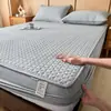 Juego de tres piezas: sábana bajera de algodón puro y lino, funda de colchón acolchada de una sola pieza 100% algodón, protector de colchón antibacteriano, transpirable y antideslizante