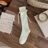 Meias Novas Femininas Primavera Outono Lolita Meia Rebatível com Laço Meias Fofas Outono Inverno Malha Dupla Quente Estilo Ballet Meias Longas