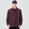 Sudadera Nueva Otoño 2025 con Cuello Solapa, Patchwork de Color Sólido, Camisa Base Holgada Tendencia Retro Japonesa para Parejas, Algodón Casual