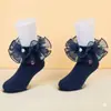 Meias Infantis Femininas de Verão Finas Coloridas com Pompons e Renda Meias de Dança Estilo Princesa Bebê Meias de Algodão Atacado