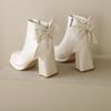 Botines Estrechos de Color Sólido con Lazo Estilo Coreano 2024 Modernos Botines Cortos Nuevos Estilo Francés para Mujeres Menudas con un Estilo Chanel