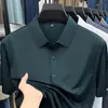 Camisa de Verano Sin Costuras de Manga Corta para Hombre, Delgada, Transpirable, Camisa de Color Sólido, Casual de Negocios, Ropa para Hombre de Manga Media de Seda de Hielo, Estilo Popular