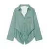 Atacado Verão 2026 Novo Estilo Europeu e Americano Camisa Feminina Verde Listrada Solta de Manga Longa 1921