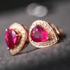 Aretes de Rubí Carloch Serie Caibao Gotas de Sangre Europeas y Americanas Aretes de Oro Rosa de 18k Joyería de Plata al por Mayor