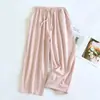 Pantalones de pierna ancha a rayas ligeros de verano para mujer, pantalones caseros de algodón puro, pantalones cortos, pantalones multicolor para ejercicio matutino, pantalones de talla grande para personas jóvenes y de mediana edad