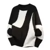 Venta caliente transfronteriza Marca de moda Tejido de punto con bloques de color y empalme cuello redondo suéter fábrica puede bordar Ropa de punto para hombre