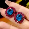 Otoño e Invierno Nuevo Joyería Huabi Base de Cobre Chapado en Oro Espinela Azul Imitación Lujo Acabado Fino Juego Piedra Principal 18*20