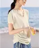 Camiseta de Manga Corta con Cordón Ajustable para Mujer, Verano 2026, Cuello en V Fresco, Ceñida a la Cintura, Adelgazante, Top Suave y Elegante