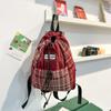 Mochila con Cordón a Cuadros de Lana Nueva 2024 Mochila Escolar Trendy para Estudiantes Mochila de Personalidad Simple de Corea del Sur