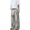 Jeans de Pierna Ancha Tie-Dye Lavados Desgastados Estilo Retro Americano para Hombres y Mujeres, Pantalones Holgados Rectos Adelgazantes con Caída hasta el Suelo