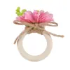 Anillo de servilleta de flor artificial de madera, hebilla de servilleta de margarita de cuerda de cáñamo, decoración de mesa de banquete, anillo de servilleta para fiesta de bodas, en stock