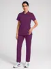 Uniforme de Enfermera Estampado con Cuello Asimétrico Uniforme de Trabajo para Médico Femenino Traje Dividido de Verano Transfronterizo para Hospital Uniforme de Enfermera