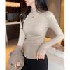 Design Novo Outono e Inverno 2026 Nicho Cor Sólida Manga Longa Gola Alta Curta Slim Fit Emagrecedor Camisa Base para Mulheres