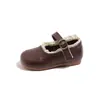 Sapatos Infantis Primavera/Verão 2026 Tênis Retro Marrom Francês de Couro Infantil Sapatos de Princesa para Meninas Sapatos de Couro de Corte Baixo com Solado Macio