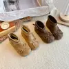 Botas Retro Martin para Niños Botas de Ballet Maillard con Tacón Apilado Sandalias con Punta Redonda y Moño para Niñas Nuevo Diseño