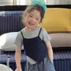 Camiseta de Manga Corta con Diseño de Verano Estilo Coreano para Niñas Ropa Nueva para Niños Moda Asimétrica Traje de Tirantes Top de Dos Piezas