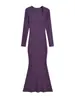 Vestido Sexy de Manga Larga para Chica Caliente, Nuevo Otoño para Mujer, Color Puro, Cuello Cuadrado, Falda Larga Interior, Falda Ajustada de Cola de Pez, Falda que Cubre la Cadera