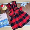 Vestido de Natal de Algodão Puro Confortável com Estampa Xadrez Vermelho e Preto Sem Mangas para Crianças e Bebês, Comércio Exterior Europeu e Americano, Direto do Fabricante