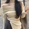 Top de Malha Feminino Novo Estilo Europeu e Americano Cross-Border, Peça Quente Sexy e Fashion de Manga Longa, Slim-Fit, Uma Manga Só