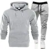 Conjunto Esportivo Masculino 220g com Capuz Cor Sólida Pulôver Duas Peças: Moletom com Capuz, Moletom e Calça de Moletom