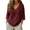 Top Casual Suelto de Moda Europeo y Americano Transfronterizo 2026 Amazon Primavera/Verano Nuevo para Mujer con Mangas Medias y Cuello en V de Algodón de Bambú